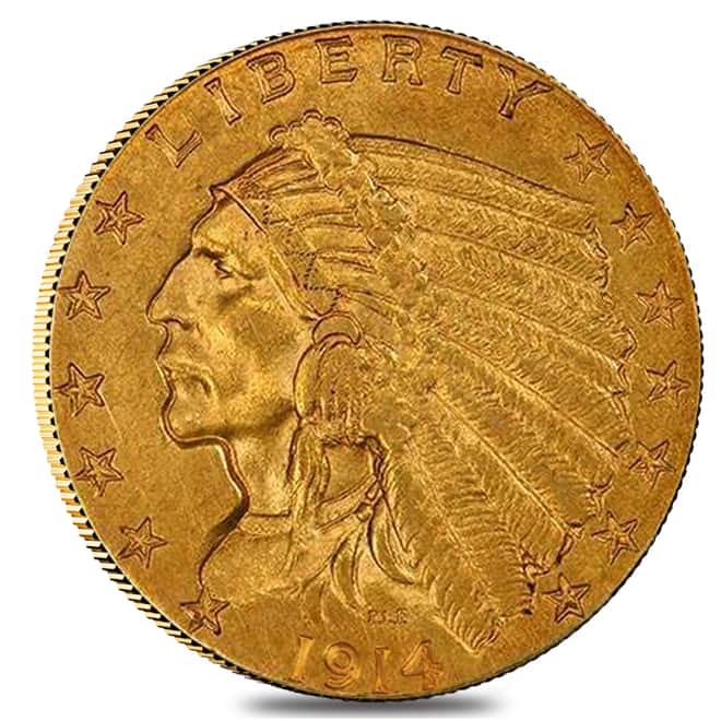 1914 $2.5 Gold Quarter Eagle Indian Head PCGS AU Details