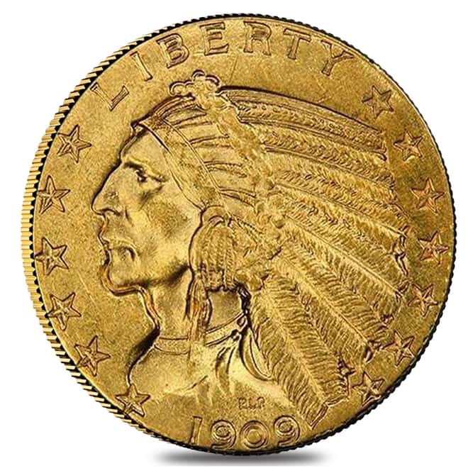 1909 D $5 Gold Half Eagle Indian Head NGC MS 61