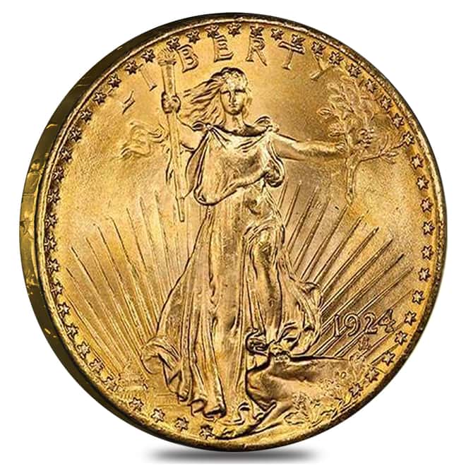 1924 $20 Gold St. Gaudens Double Eagle Coin NGC MS 65