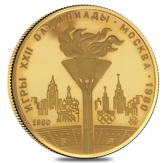 100 Roubles Russia 1980 Moscow Olympics Gold Coin BU/Proof AGW .5 oz (Random Year)
