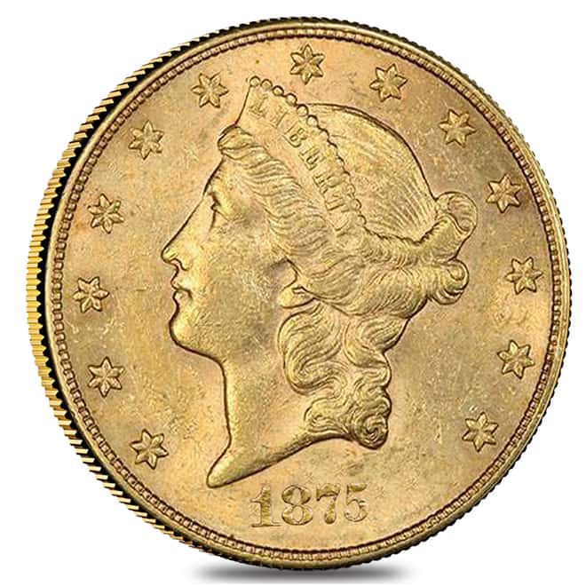 1875 S $20 Liberty Head Double Eagle Gold Coin NGC AU 55