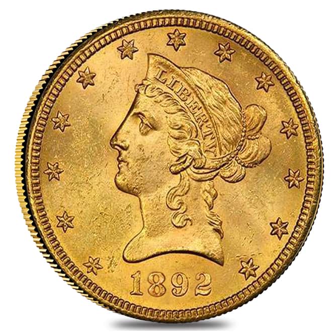 1892 $10 Gold Liberty Head Eagle Coin NGC MS 63