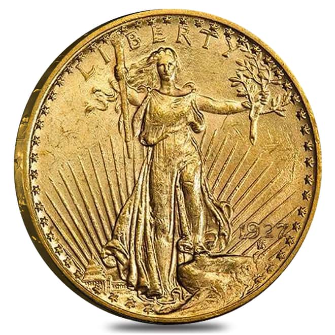 1927 $20 Gold Saint Gaudens Double Eagle Coin PCGS MS 62