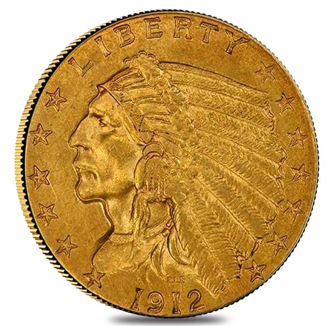 1912 $2.5 Quarter Eagle Gold Indian Head PCGS AU 50