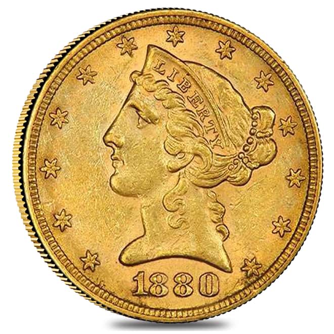1880 $5 Liberty Head Half Eagle Gold Coin PCGS AU Details
