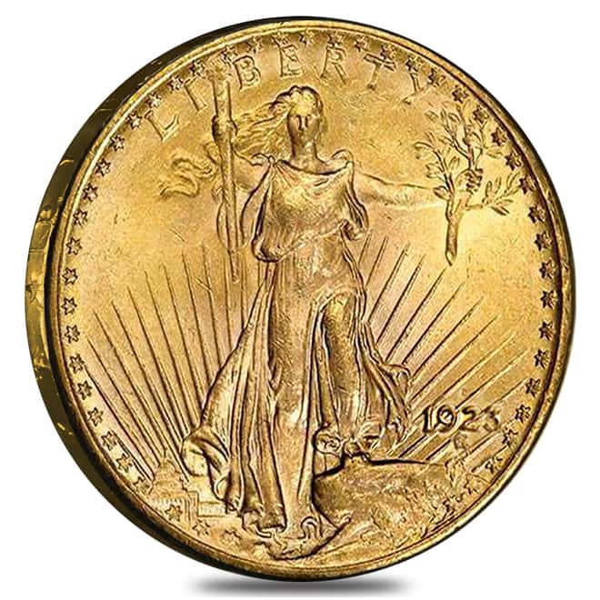 1923-D $20 Gold Saint Gaudens Double Eagle Coin PCGS MS 64 