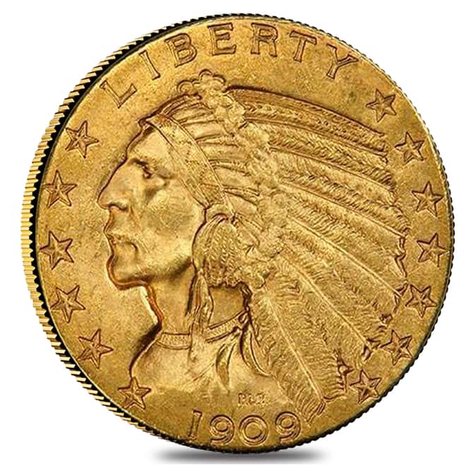 1909 D $5 Gold Half Eagle Indian Head PCGS MS 62