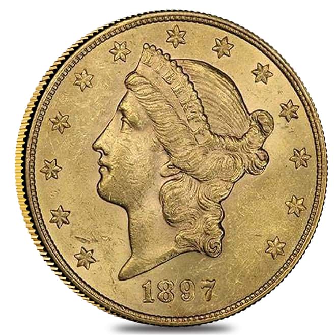 1897 $20 Liberty Head Double Eagle Gold Coin NGC AU 58