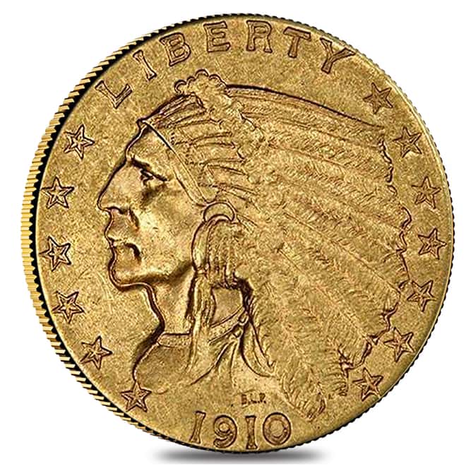 1910 $2.5 Gold Quarter Eagle Indian Head PCGS AU 58