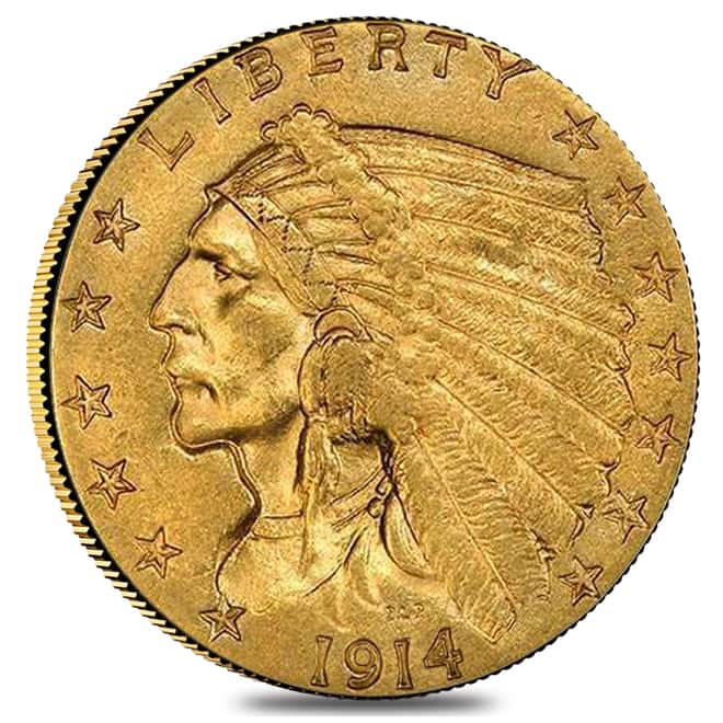 1914 $2.5 Indian Head Quarter Eagle Gold Coin NGC AU 55