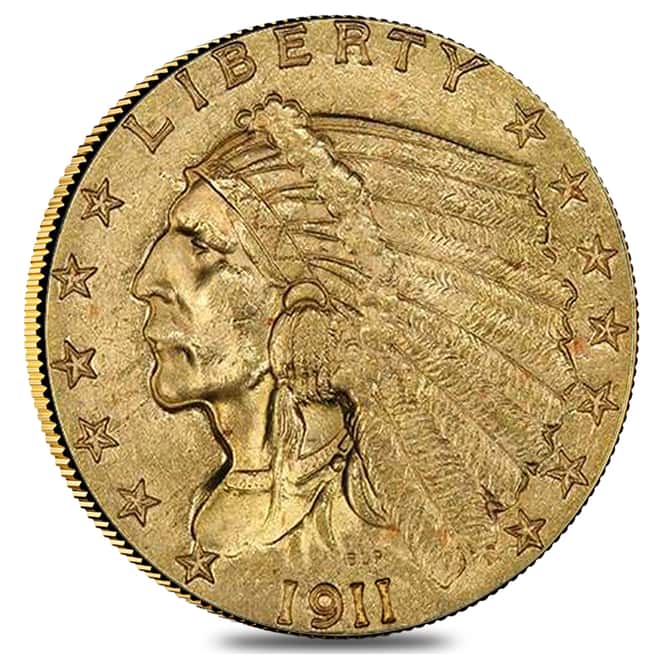 1911 $2.5 Indian Head Quarter Eagle Gold Coin NGC MS 61