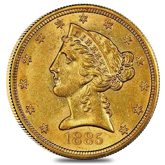 1885 $5 Liberty Head Half Eagle Gold Coin NGC AU 58