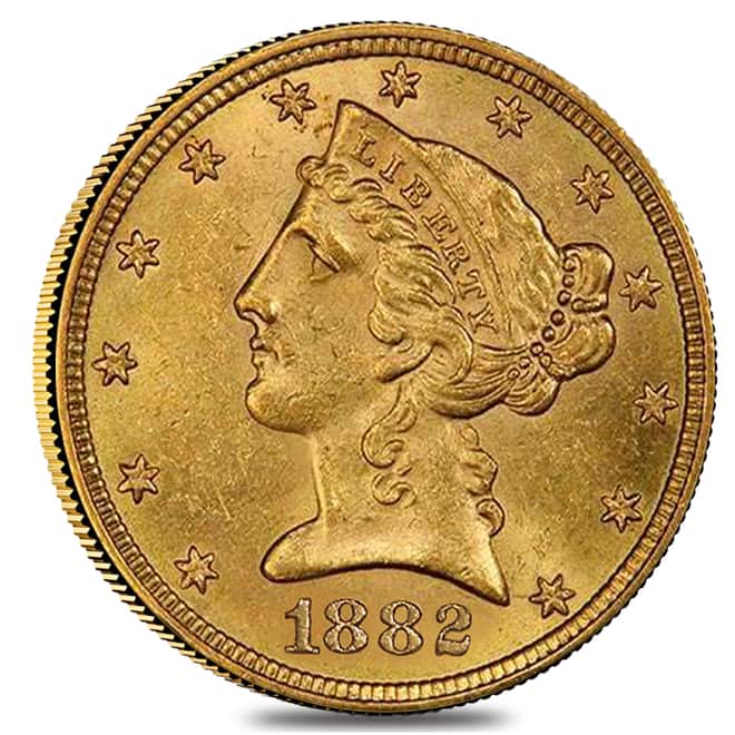 1882 $5 Liberty Head Half Eagle Gold Coin NGC MS 63