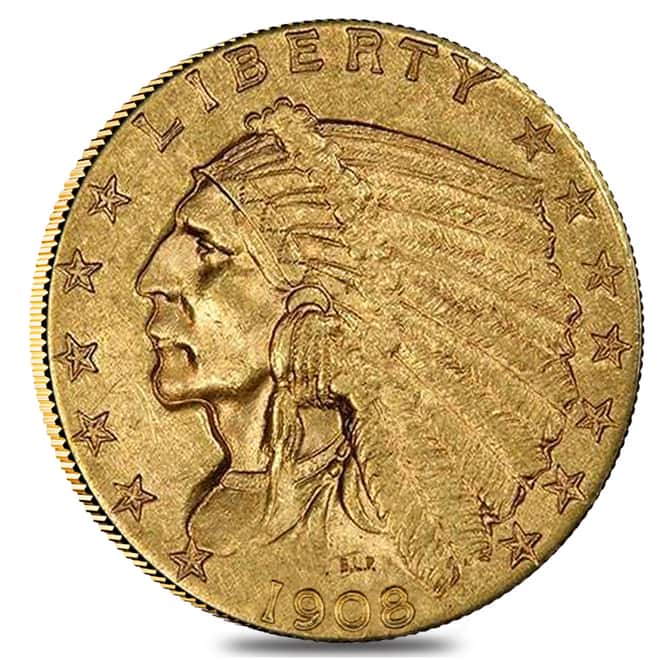 1908 $2.5 Gold Quarter Eagle Indian Head PCGS AU Details 