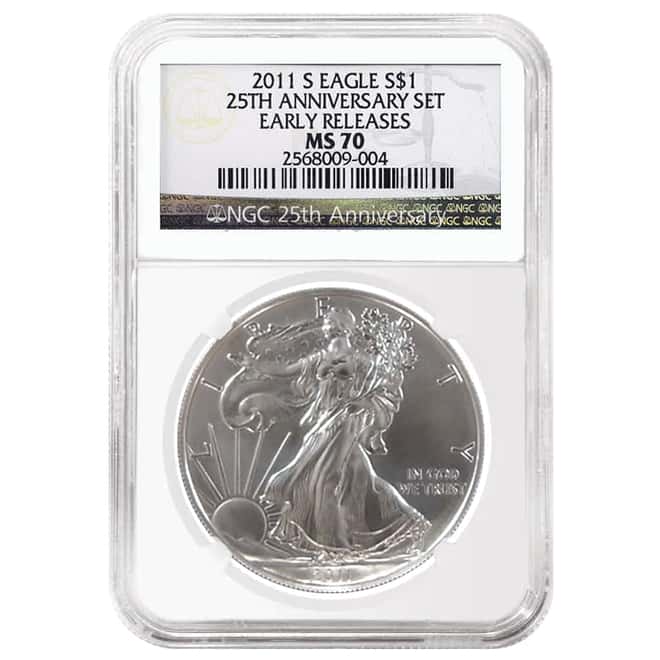 2011 1 oz Silver American Eagle 5-Coin Set NGC MS 70 / PF 70 Early Releases (25th Anniversary)