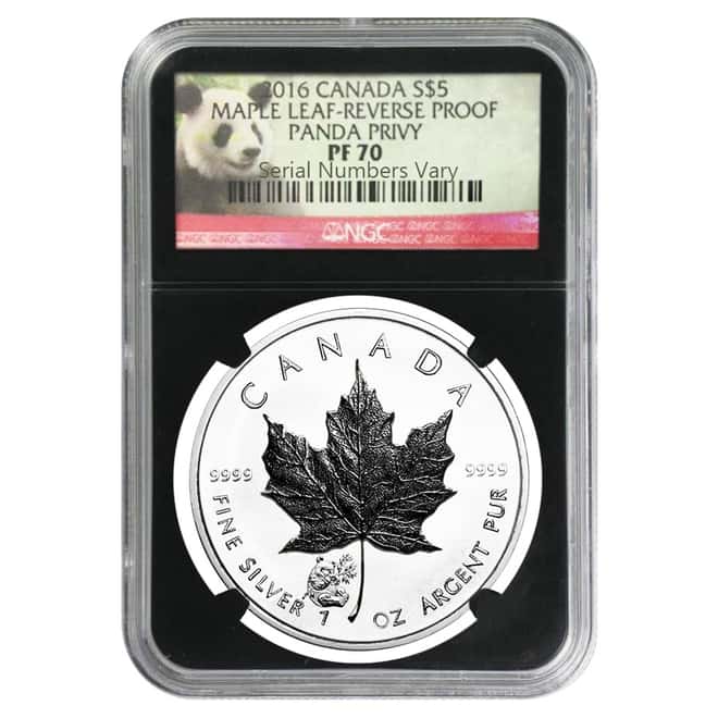 Z:\Kate\Images for the web site\Silver\Silver Coins\Certified\maples\2016 1 oz Silver Canadian Maple Leaf Panda Privy Reverse Proof NGC PF 70 Retro Holder