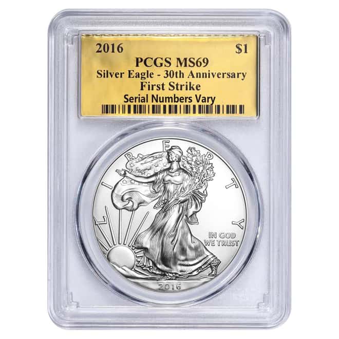 2016 1 oz Silver American Eagle $1 Coin PCGS MS 69 First Strike - 30th Anniversary