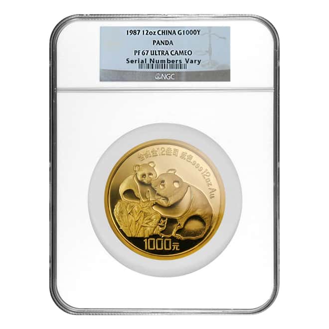 1987 12 oz Chinese Gold Proof Panda 1000 Yuan Coin NGC PF 67 Ultra Cameo - Rare!