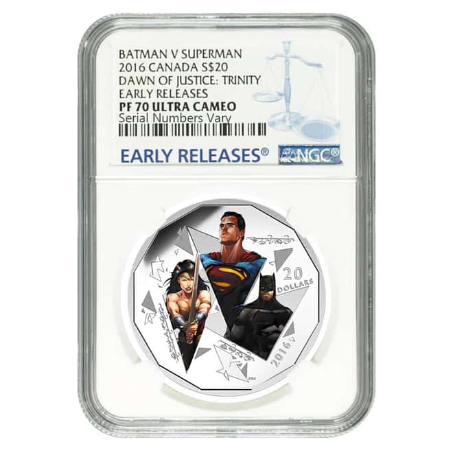 2016 Canada 1 oz Silver $20 Batman v Superman: DOJ NGC PF 70 ER (w/Box & COA)