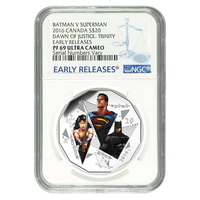 2016 Canada 1 oz Silver $20 Batman v Superman: DOJ NGC PF 69 ER (w/Box & COA)