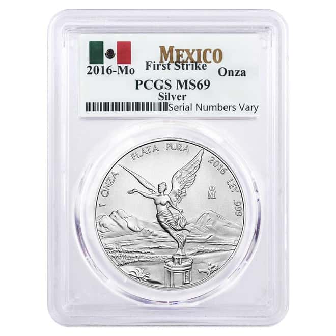 2016 1 oz Mexican Silver Libertad Coin PCGS MS 69 First Strike