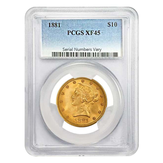 1881 $10 Liberty Head Gold Eagle Coin PCGS XF 45