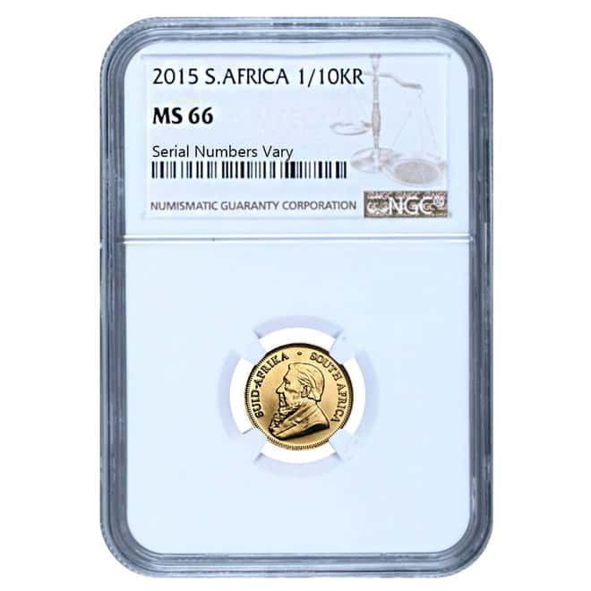 2015 1/10 oz South African Krugerrand Gold Coin NGC MS 66