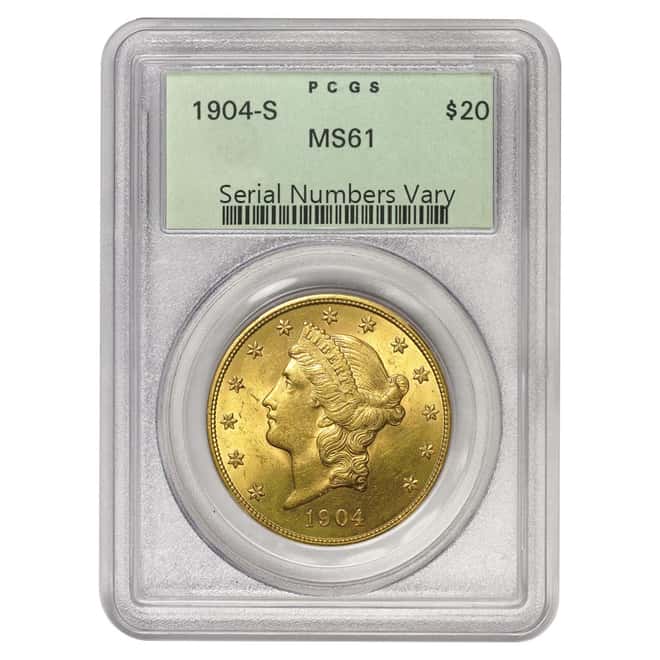 1904 S $20 Liberty Head Double Eagle Gold Coin PCGS MS 61