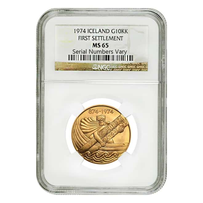 1974 Iceland Gold 10000 Kronur 1st Settlement NGC MS 65