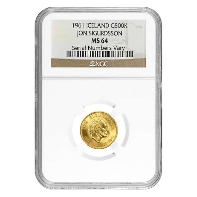 1961 Iceland Gold 500 Kronur Jon Sigurdsson NGC MS 64 