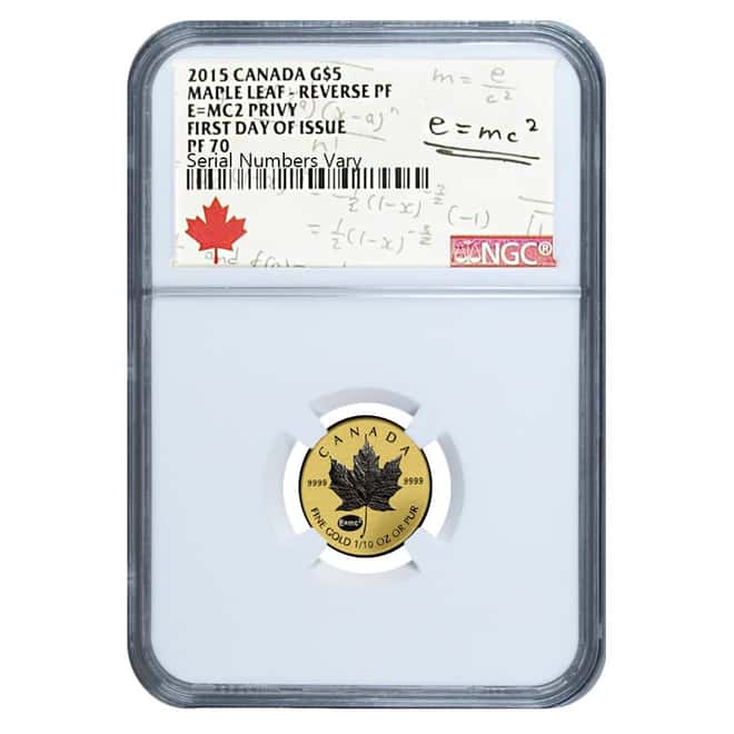 2015 1/10 oz Gold Canadian Maple Leaf E=mc2 Privy NGC PF 70 FDOI