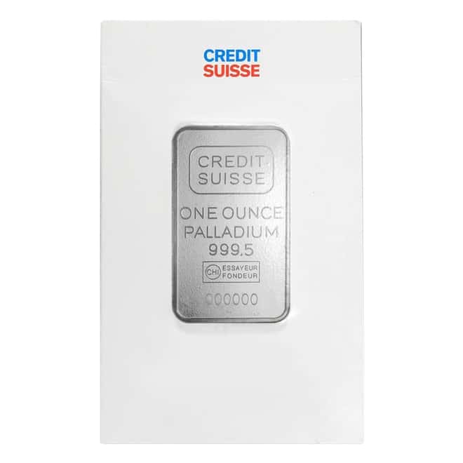 1 oz Credit Suisse Palladium Bar .9995 Fine (w/Assay)