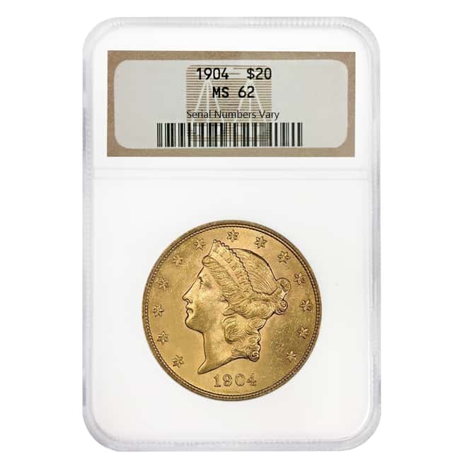 1904 $20 Gold Liberty Head Double Eagle Coin NGC MS 62