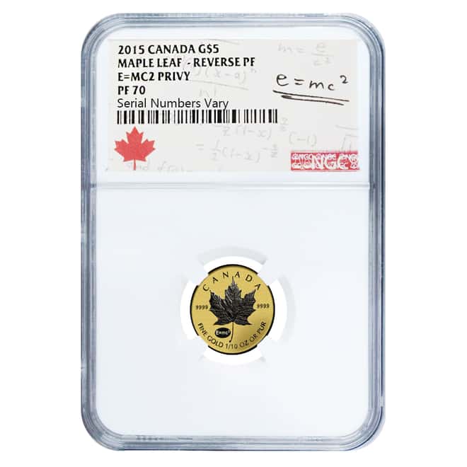 2015 1/10 oz Gold Canadian Maple Leaf E=mc2 Privy NGC PF 70