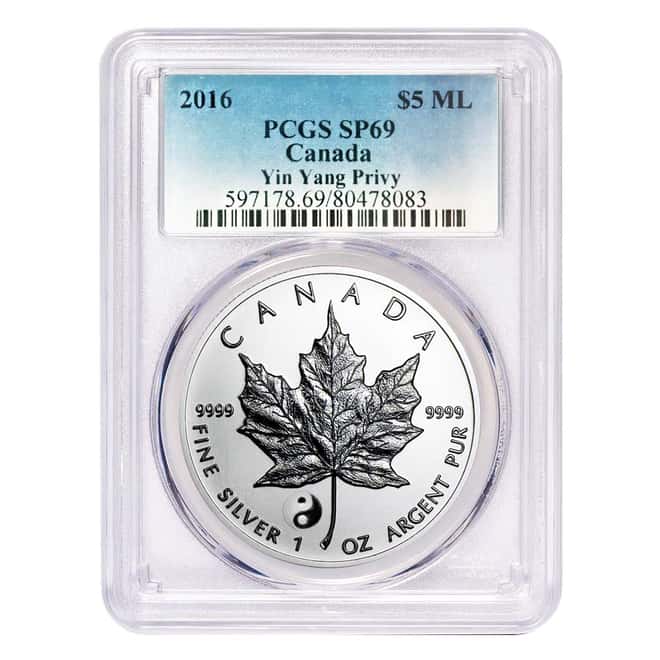 2016 1 oz Silver Canadian Maple Leaf Yin Yang Privy Reverse Proof PCGS SP 69