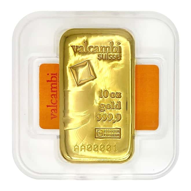 Serial #1 - 10 oz Gold Bar Valcambi Suisse .9999 Fine (Cast, w/Assay)