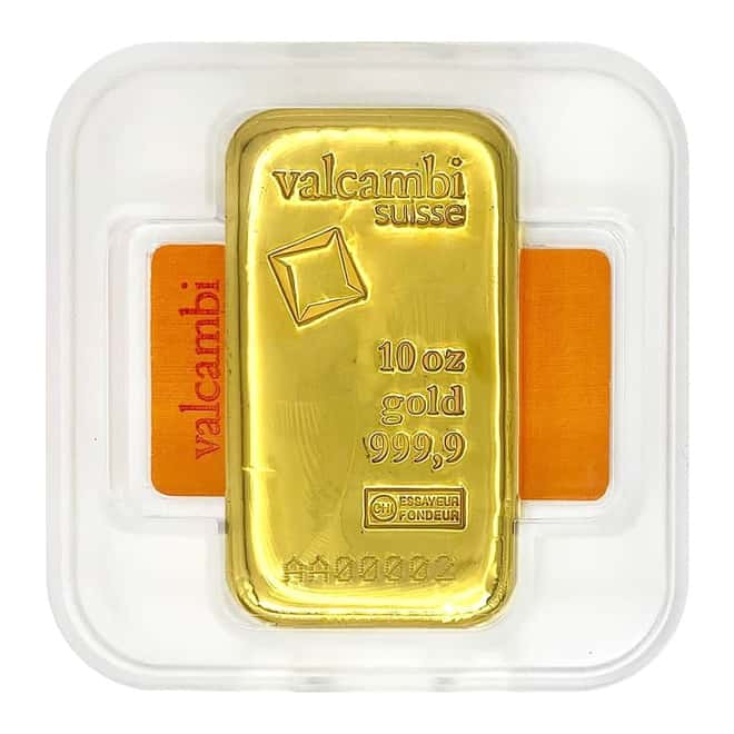 Serial #2 - 10 oz Gold Bar Valcambi Suisse .9999 Fine (Cast, w/Assay)