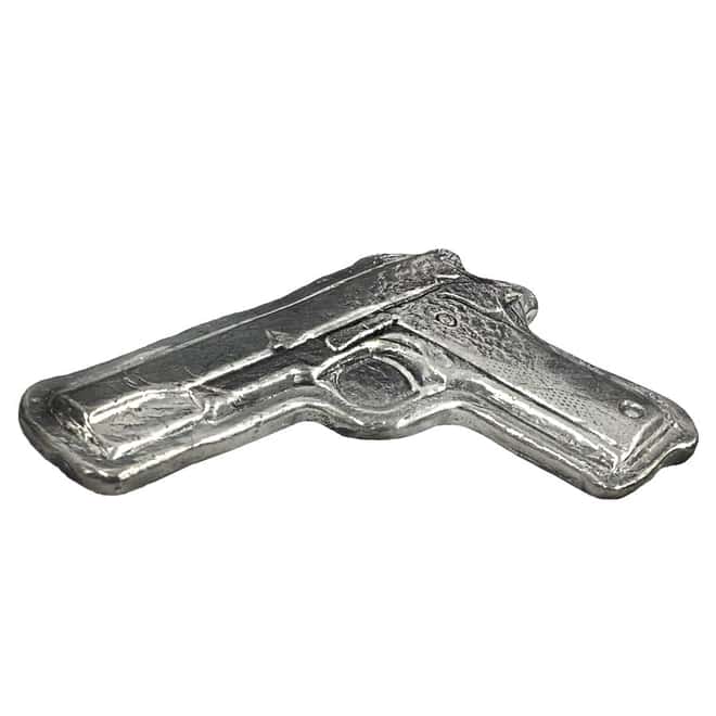 5 oz Bullion Exchanges Silver Hand Poured Gun .999 Fine (Antiqued)