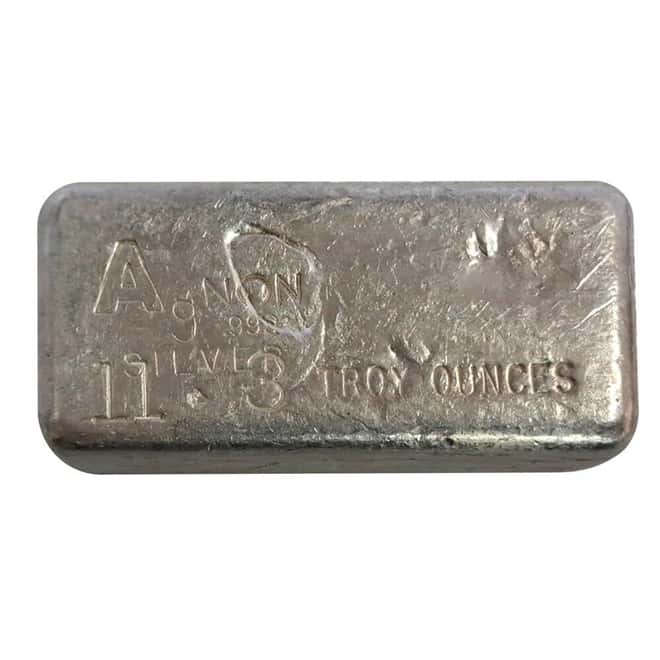11.3 oz AgNON Vintage Poured Silver Bar .999+ Fine
