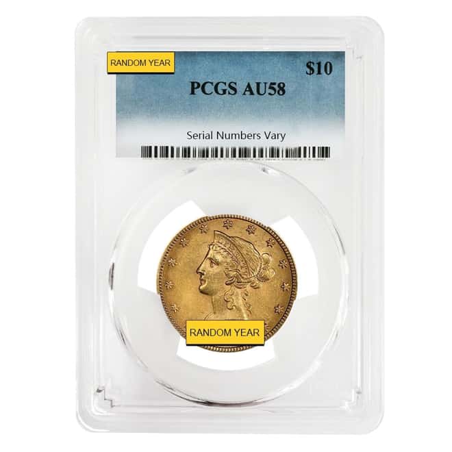 $10 Liberty Head Gold Eagle PCGS AU 58 (Random Year)