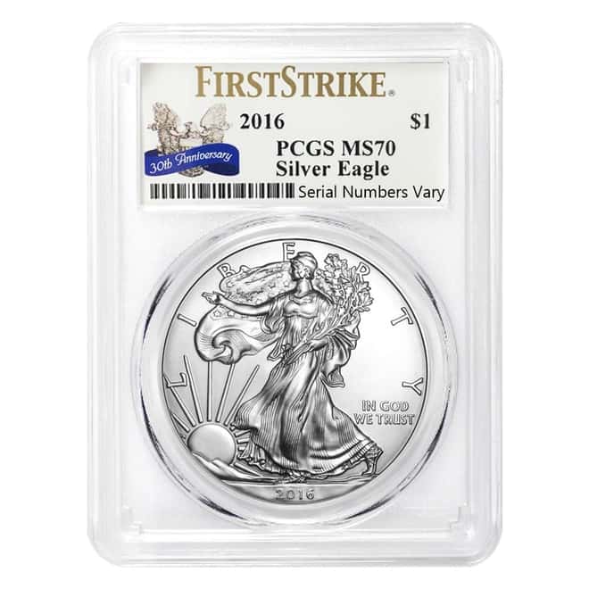 2016 1 oz Silver American Eagle $1 Coin PCGS MS 70 First Strike - 30th Anniversary