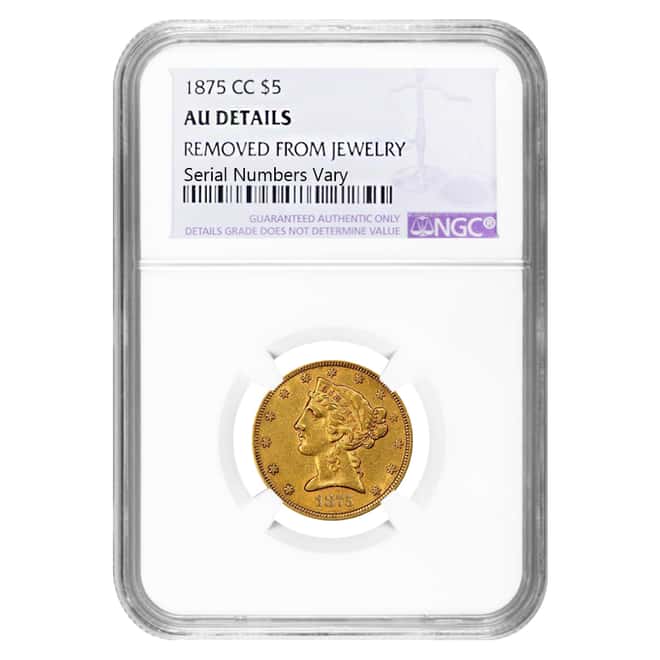 1875 CC $5 Liberty Head Half Eagle Gold Coin NGC AU Details