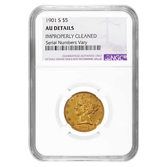 1901 S $5 Liberty Head Half Eagle Gold Coin NGC AU Details