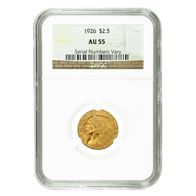 1926 $2.5 Indian Head Quarter Eagle Gold Coin NGC AU 55