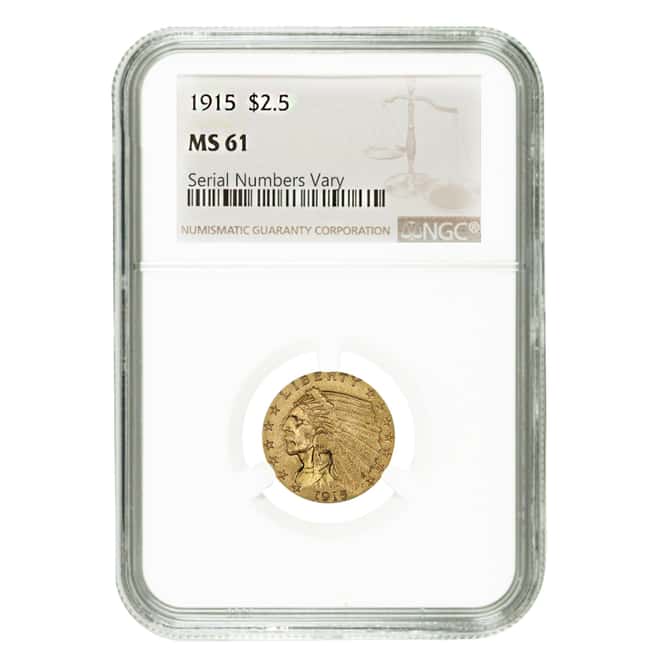 1915 $2.5 Indian Head Quarter Eagle Gold Coin NGC MS 61