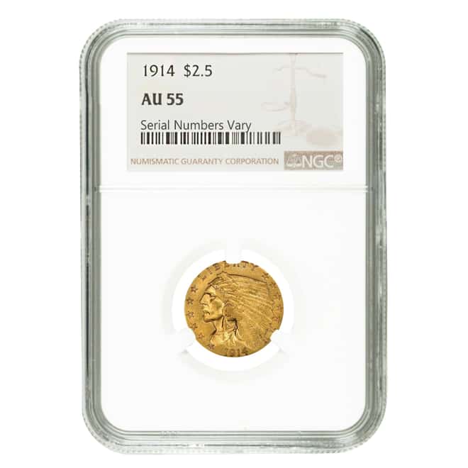 1914 $2.5 Indian Head Quarter Eagle Gold Coin NGC AU 55