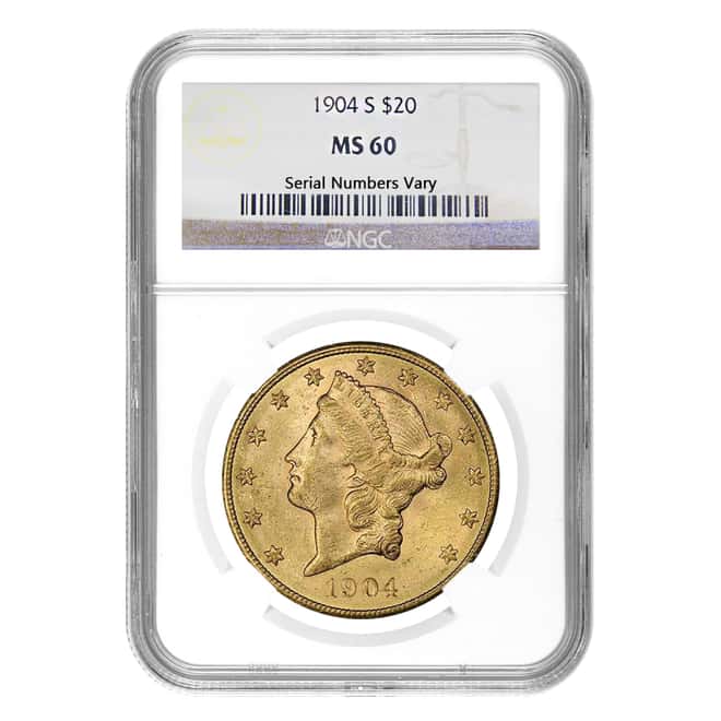 1904 S $20 Liberty Head Double Eagle Gold Coin NGC MS 60