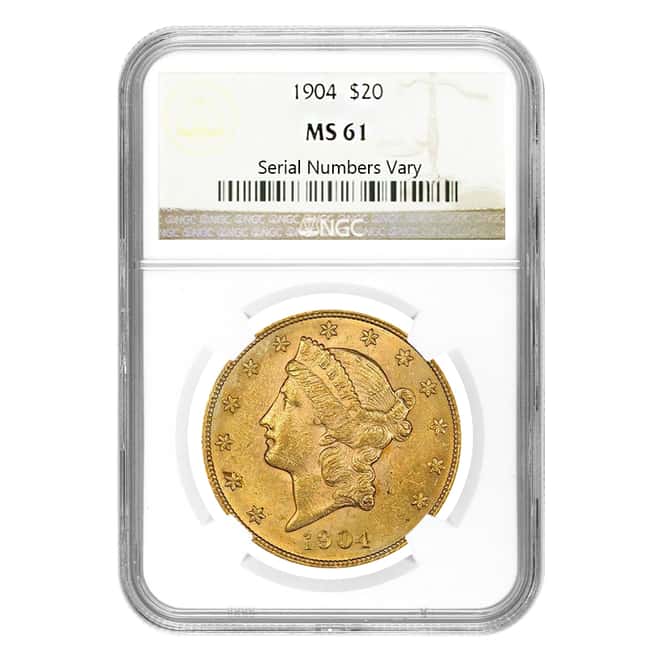 1904 $20 Liberty Head Double Eagle Gold Coin NGC MS 61