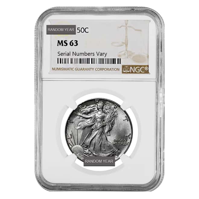 Walking Liberty Half Dollar 90% Silver NGC MS 63 (Random Year)