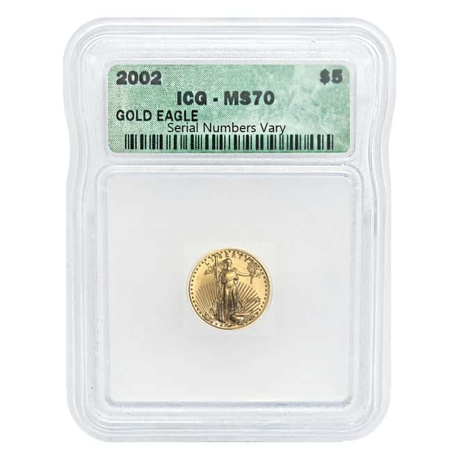 2002 1/10 oz $5 Gold American Eagle ICG MS 70